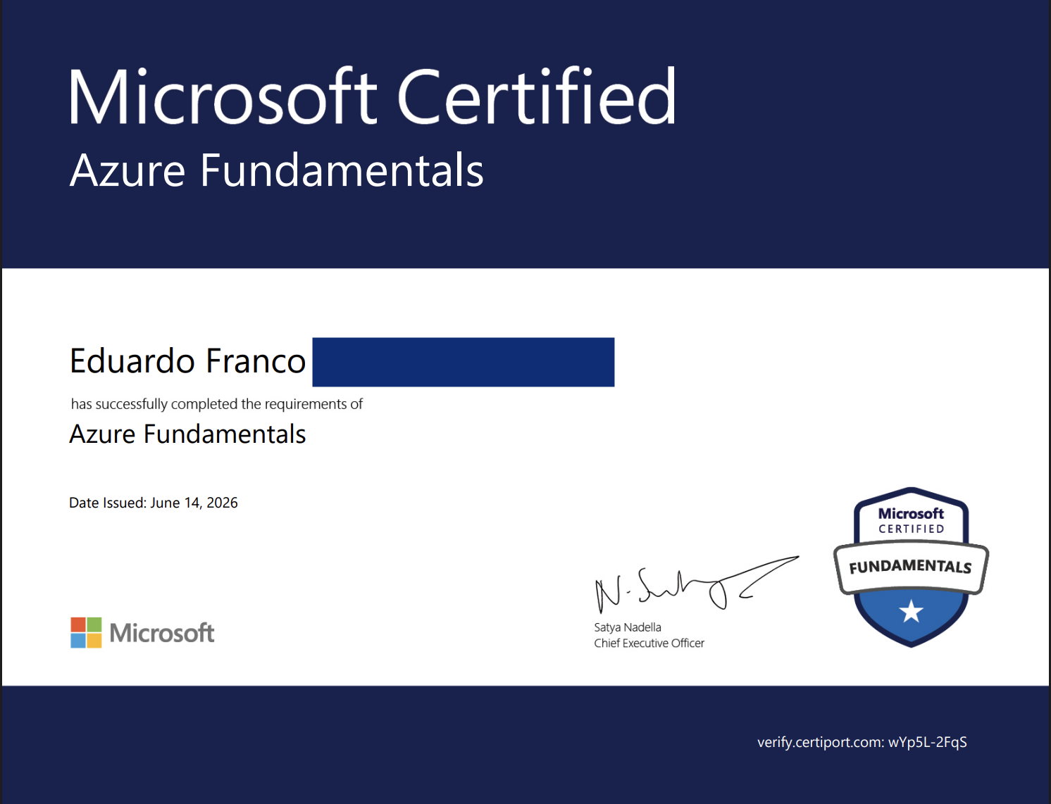 Alumno certificado Microsoft Azure Fundamentals